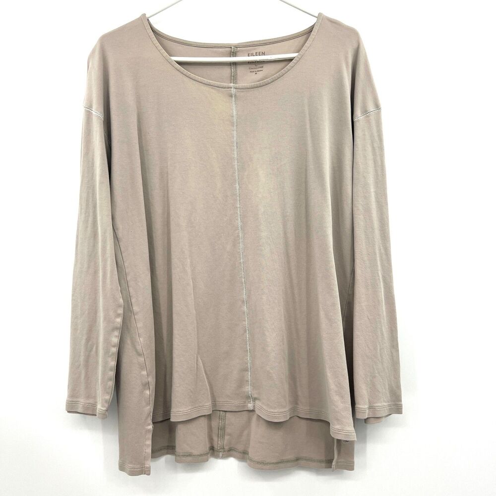 Eileen Fisher Sleepwear Garnet Hill Organic Pima Cotton Top Greige Womens M